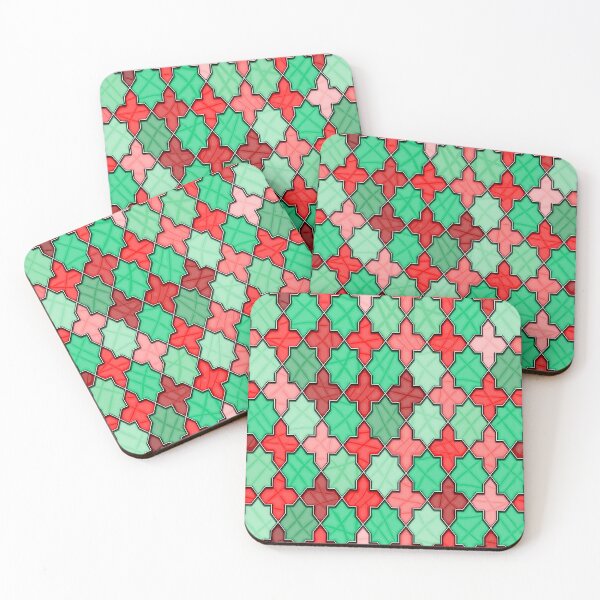 Item preview, Stained glass lattice with geometric pattern and red and green glass designed and sold by ReflectedCrafts.