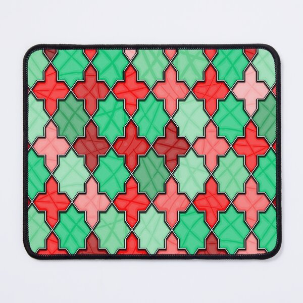 Item preview, Stained glass lattice with geometric pattern and red and green glass designed and sold by ReflectedCrafts.