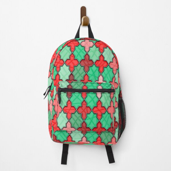 Item preview, Stained glass lattice with geometric pattern and red and green glass designed and sold by ReflectedCrafts.