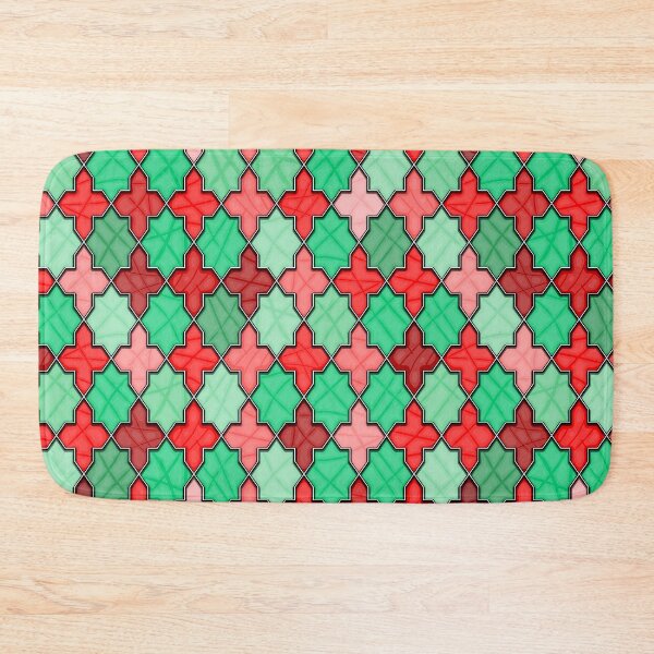 Item preview, Stained glass lattice with geometric pattern and red and green glass designed and sold by ReflectedCrafts.