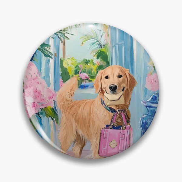 Item preview, Grandmillennial art, The Messanger, whimsical Golden Retriever art designed and sold by SophieClimaArt.