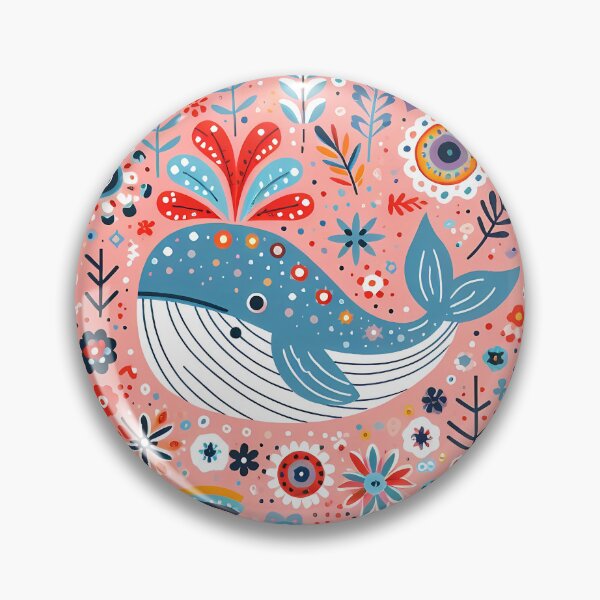 Item preview, Cute Blue Whale with Spout and Rainbow - Scandinavian Folk Art by heidiannemorris © designed and sold by FOLK ART FUSION by heidiannemorris.