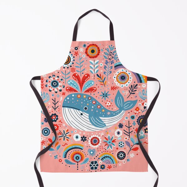 Item preview, Cute Blue Whale with Spout and Rainbow - Scandinavian Folk Art by heidiannemorris © designed and sold by FOLK ART FUSION by heidiannemorris.