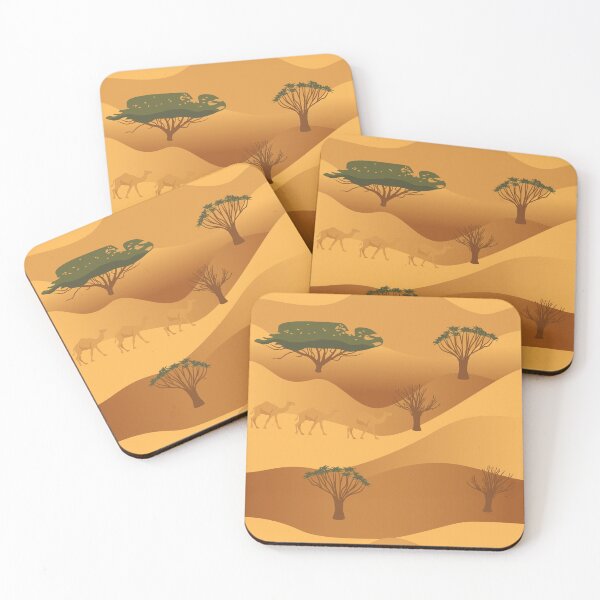 Item preview, Desert landscape, dunes, trees, camel caravan designed and sold by ReflectedCrafts.