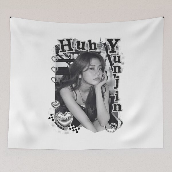 Item preview, Le Sseraf1m Huh Yunjin Kpop Girl Group Black and White Collage Design designed and sold by AJUNICE STUDIO.