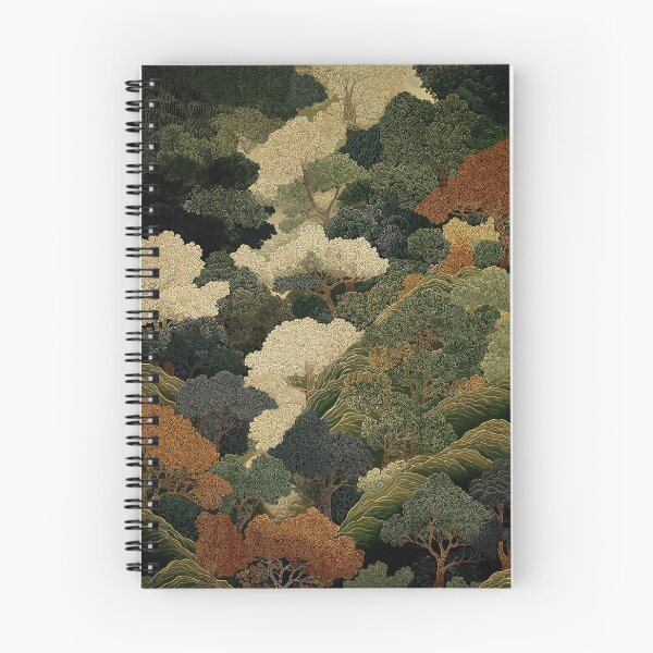 Item preview, Japanese green Forest Painting Autumn Art Japandi Wall Art maximalist Art Nouveau Botanical Print designed and sold by regnumsaturni.