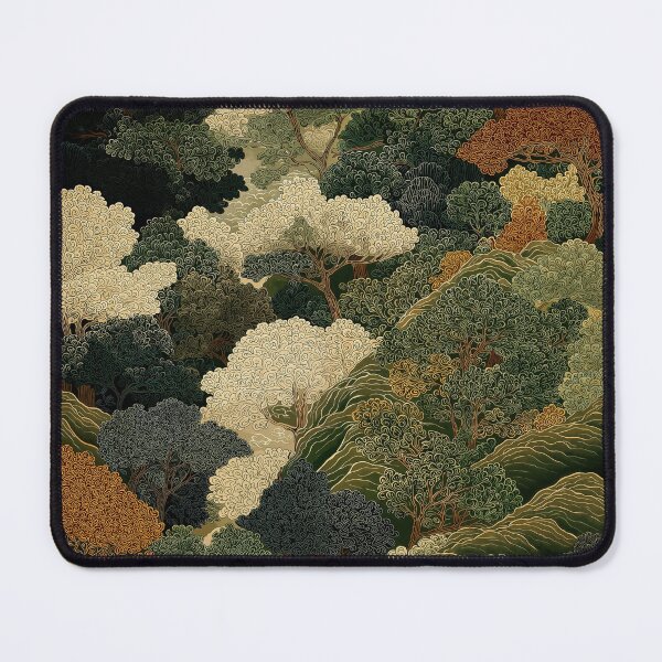 Item preview, Japanese green Forest Painting Autumn Art Japandi Wall Art maximalist Art Nouveau Botanical Print designed and sold by regnumsaturni.