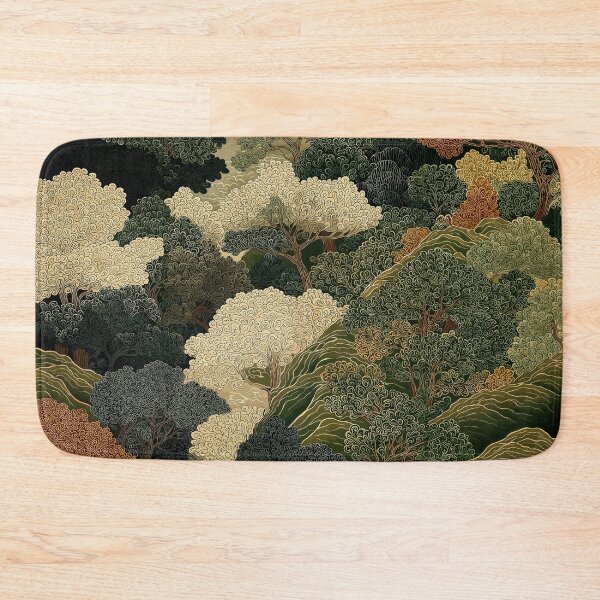 Item preview, Japanese green Forest Painting Autumn Art Japandi Wall Art maximalist Art Nouveau Botanical Print designed and sold by regnumsaturni.