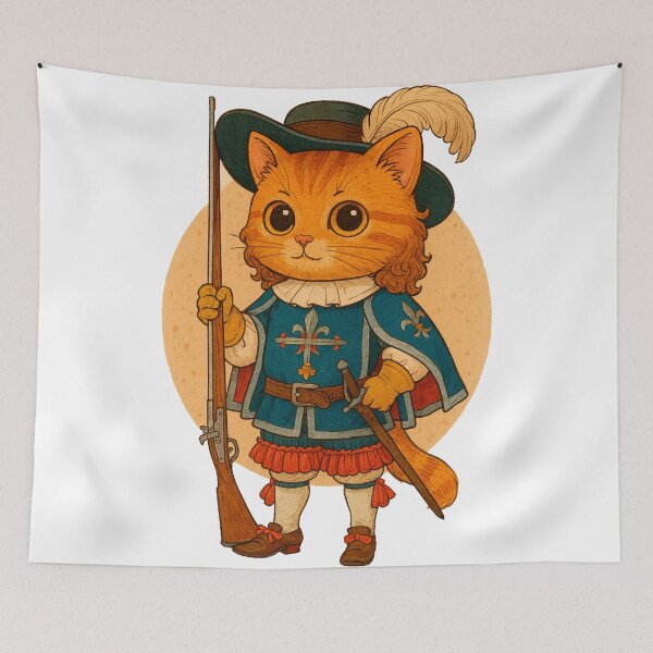 Item preview, Cute Musketeer Cat – Adorable Feline Warrior in Historical Costume designed and sold by Qopta.