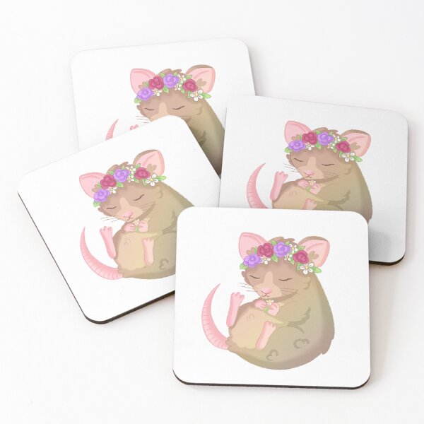 Item preview, Kawaii Sleepy Brown Rat With Flower Crown designed and sold by casserolestan.