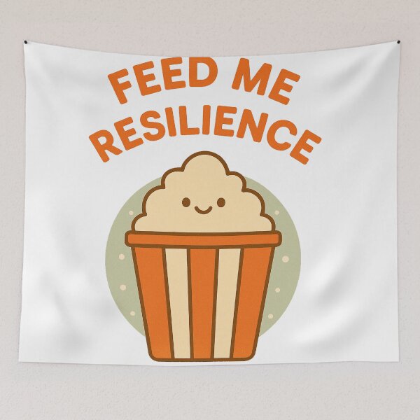Item preview, Feed Me Resilience – Cute Retro Popcorn Illustration | Funny Minimalist Snack Design designed and sold by Qopta.