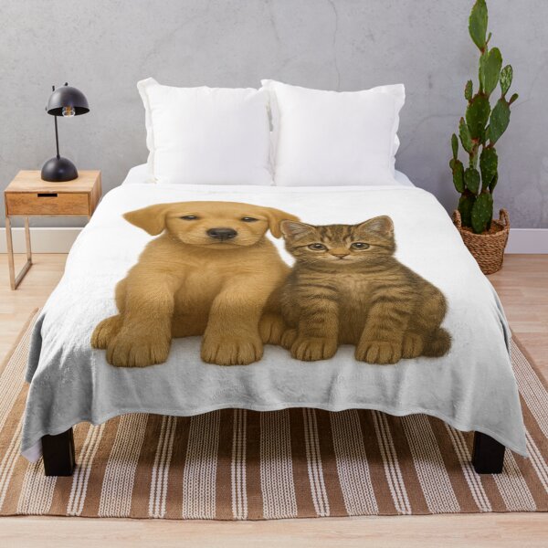 Aperçu de l'œuvre Adorable chaton et chiot – Adorable illustration animale réaliste créée et vendue par BloomOfDesign.