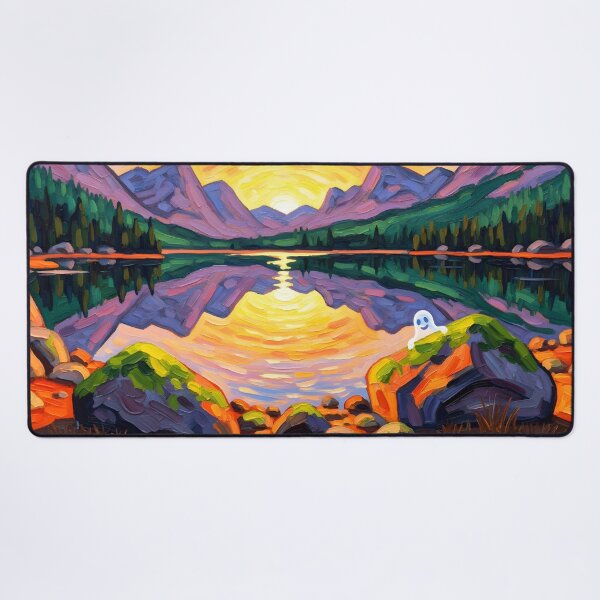 Item preview, Mountain Lake Ghost – Whimsical Sunset Painting designed and sold by SeGoArtDesign.