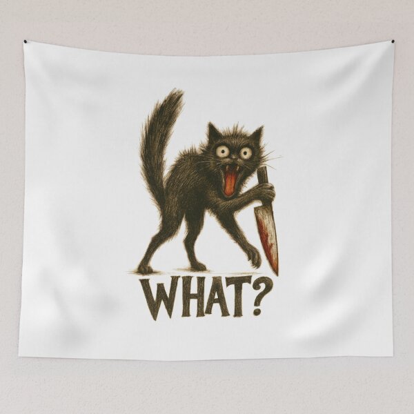 Item preview, What?! Knife Cat – Hilariously Terrifying Feline Chaos Kitty meme designed and sold by Ericaholicgifts.