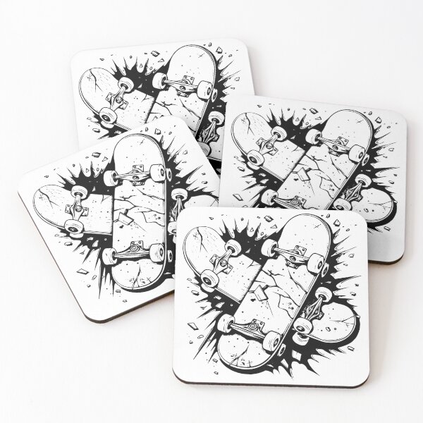 Item preview, Broken Skateboard Explosion – Bold Black and White Skate Art Illustration designed and sold by inkoutninja.