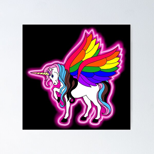 Aperçu de l'œuvre Neon Unitycorn : Drapeau de l'unité Fierté Licorne Pégase créée et vendue par Dr Mom's Shoppe.
