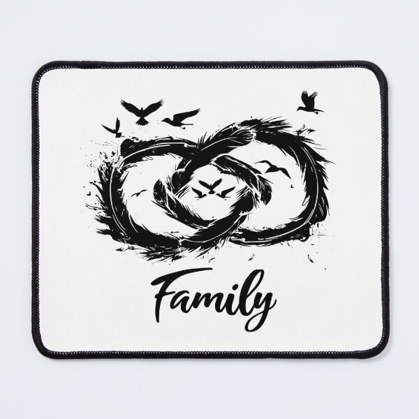 Item preview, Family Infinity Symbol with Birds – Black Brushstroke Feather Art designed and sold by inkoutninja.