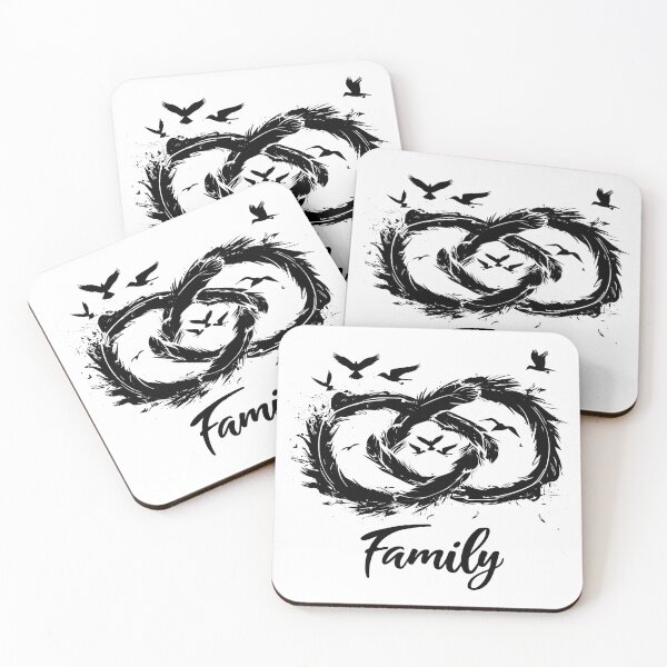 Item preview, Family Infinity Symbol with Birds – Black Brushstroke Feather Art designed and sold by inkoutninja.