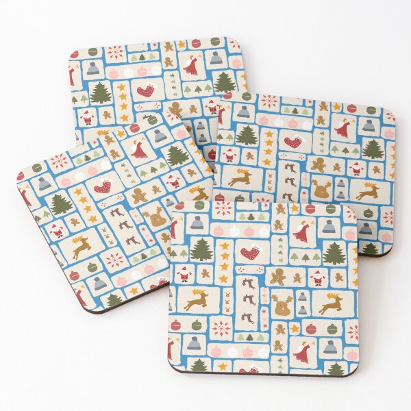 Item preview, Christmas Festive Tile Pattern on blue designed and sold by JanetMGraham.