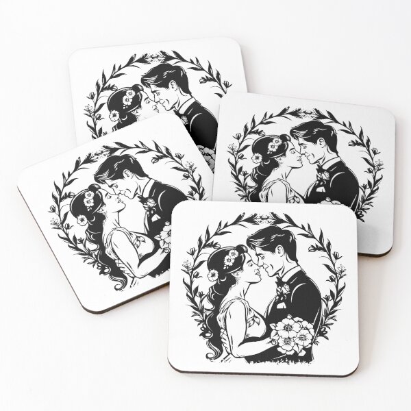 Item preview, Bride and Groom Embrace – Romantic Black and White Wedding Illustration designed and sold by inkoutninja.