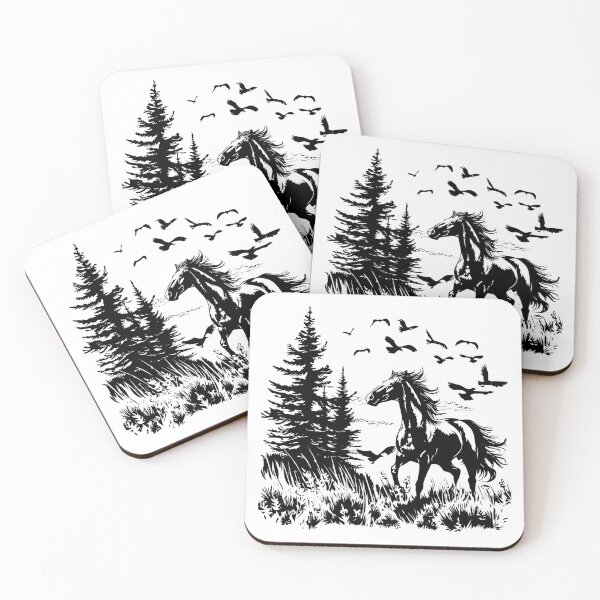 Item preview, Wild Horse in Nature – Black and White Western Wildlife Illustration designed and sold by inkoutninja.