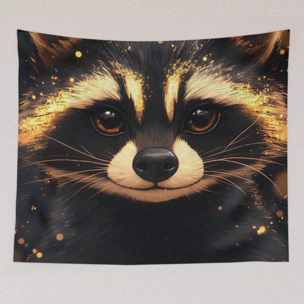 Item preview, Portrait Animal Golden Ember Raccoon with Mesmerizing Eyes and Glowing Fur designed and sold by B5fivemerch.