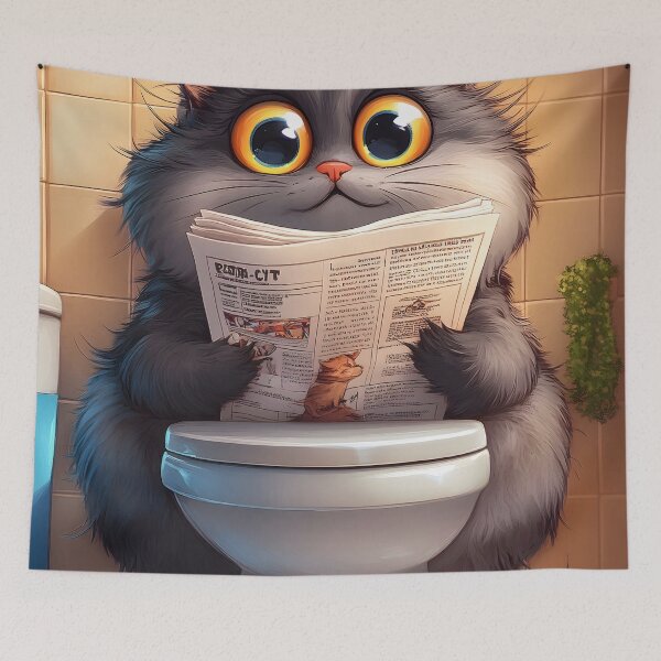 Item preview, Curious Cat Morning Read Toilet Break designed and sold by B5fivemerch.
