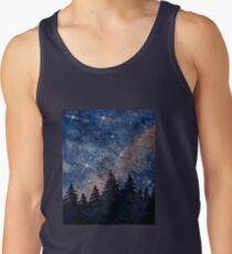 Pine trees and galaxies watercolor painting by Bazil Zerinsky Tank Top