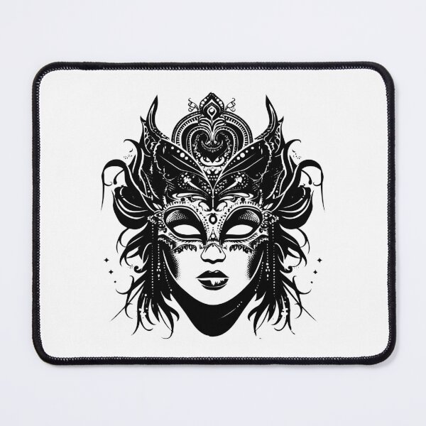 Item preview, Ornate Masquerade Mask Woman – Elegant Black and White Fantasy Illustration designed and sold by inkoutninja.