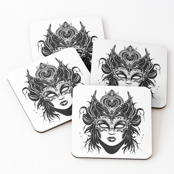 Item preview, Ornate Masquerade Mask Woman – Elegant Black and White Fantasy Illustration designed and sold by inkoutninja.