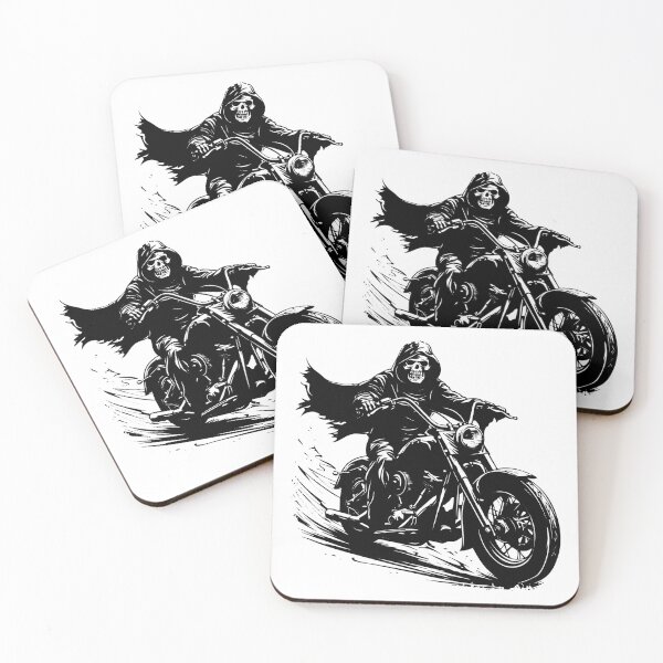 Item preview, Grim Reaper on Motorcycle – Dark Biker Skull Illustration designed and sold by inkoutninja.
