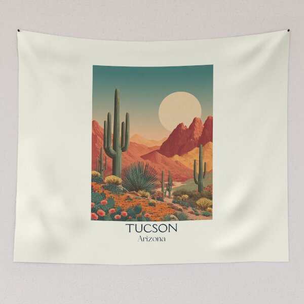 Item preview, Tucson Arizona Retro Travel Poster | Saguaro Cactus Art designed and sold by TuncGK.