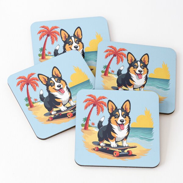 Item preview, Corgi, Black and Tan, Summer Beach Vibes, Skateboard designed and sold by EstelleStar.