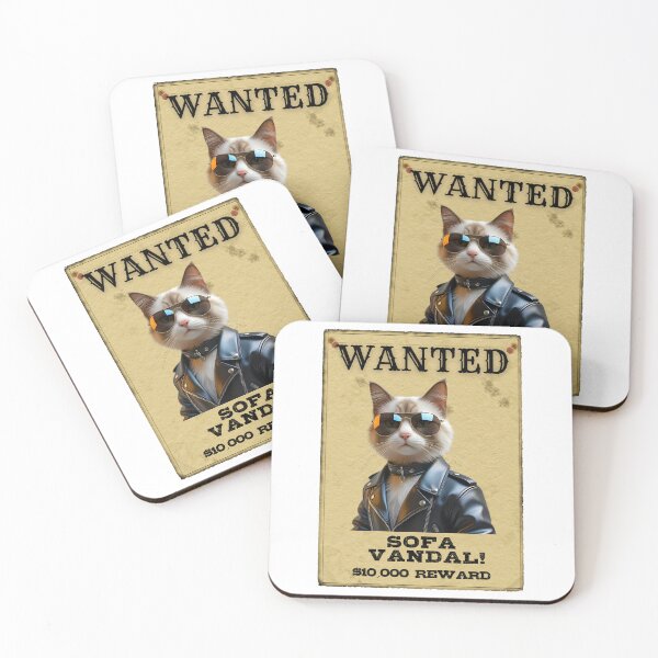 Item preview, Funny Ragdoll Cat WANTED Poster – Cool Sunglasses & Leather Jacket Sofa Vandal designed and sold by Fredster1966.