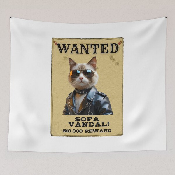 Item preview, Funny Ragdoll Cat WANTED Poster – Cool Sunglasses & Leather Jacket Sofa Vandal designed and sold by Fredster1966.