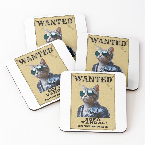 Item preview, Funny Silver Tabby Cat WANTED Poster – Cool Sunglasses & Leather Jacket Sofa Vandal designed and sold by Fredster1966.