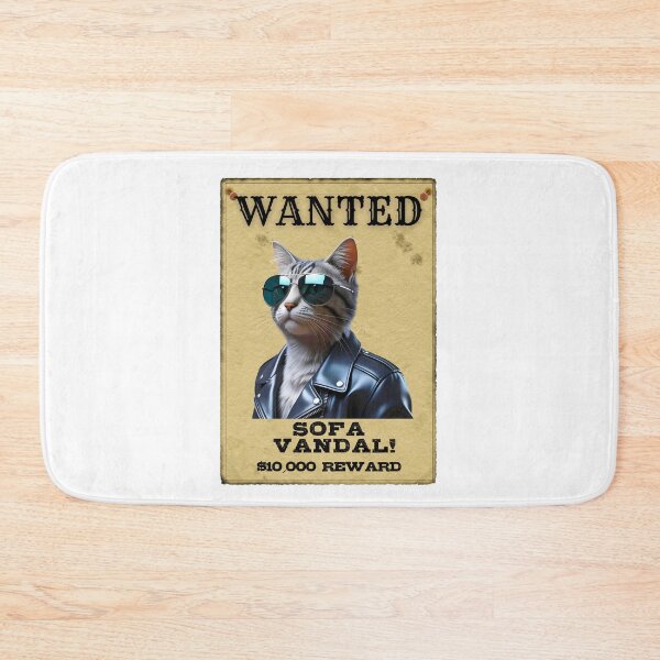 Item preview, Funny Silver Tabby Cat WANTED Poster – Cool Sunglasses & Leather Jacket Sofa Vandal designed and sold by Fredster1966.