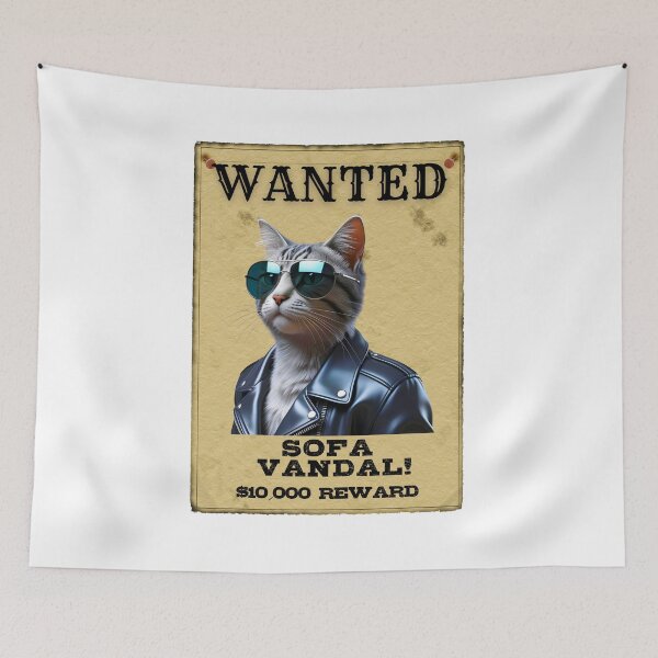 Item preview, Funny Silver Tabby Cat WANTED Poster – Cool Sunglasses & Leather Jacket Sofa Vandal designed and sold by Fredster1966.