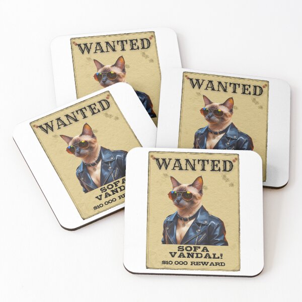 Item preview, Funny Siamese Cat WANTED Poster – Cool Sunglasses & Leather Jacket Sofa Vandal designed and sold by Fredster1966.