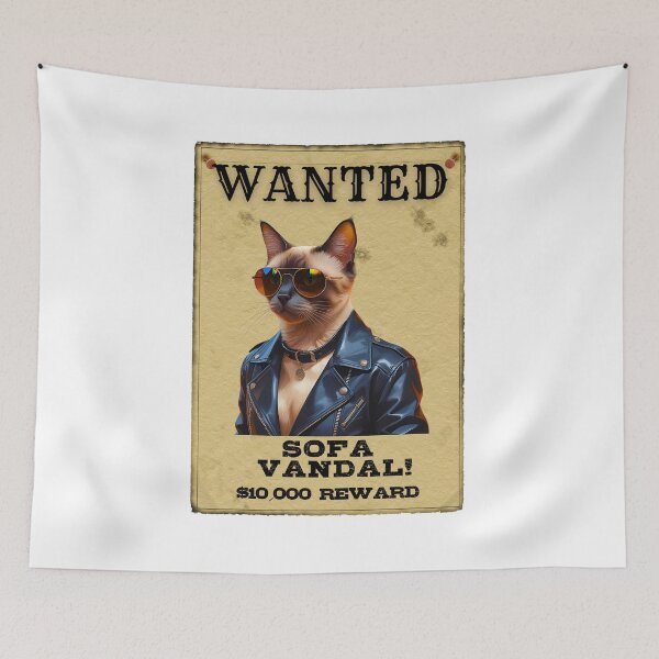 Item preview, Funny Siamese Cat WANTED Poster – Cool Sunglasses & Leather Jacket Sofa Vandal designed and sold by Fredster1966.