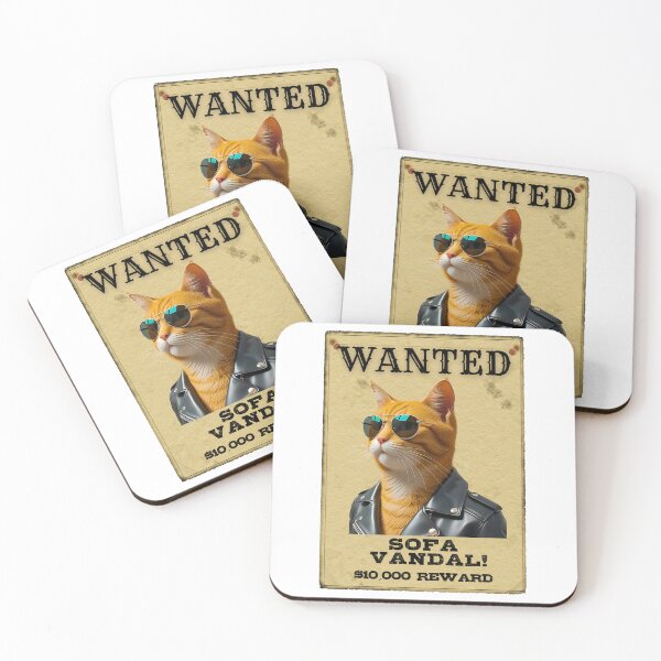 Item preview, Funny Orange Tabby Cat WANTED Poster – Cool Sunglasses & Leather Jacket Sofa Vandal designed and sold by Fredster1966.