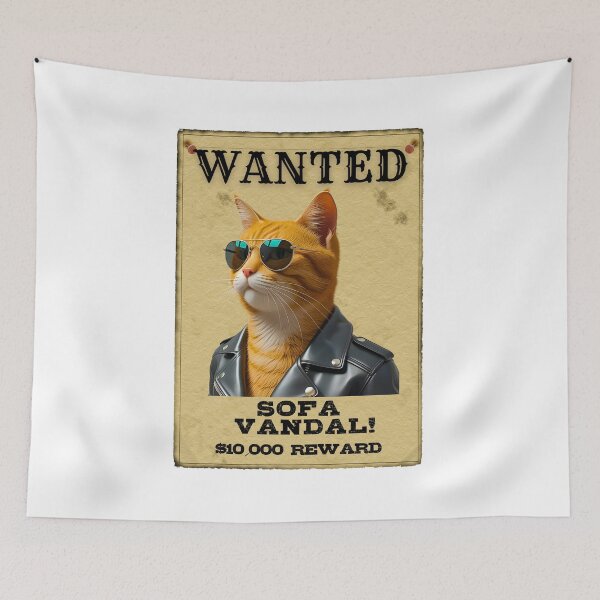 Item preview, Funny Orange Tabby Cat WANTED Poster – Cool Sunglasses & Leather Jacket Sofa Vandal designed and sold by Fredster1966.