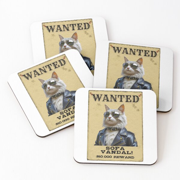 Item preview, Funny Domestic American Longhair Cat WANTED Poster – Cool Sunglasses & Leather Jacket Sofa Vandal designed and sold by Fredster1966.