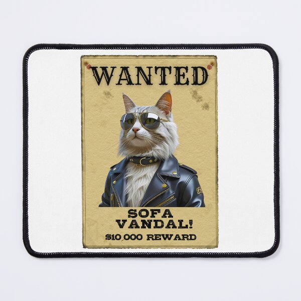 Item preview, Funny Domestic American Longhair Cat WANTED Poster – Cool Sunglasses & Leather Jacket Sofa Vandal designed and sold by Fredster1966.