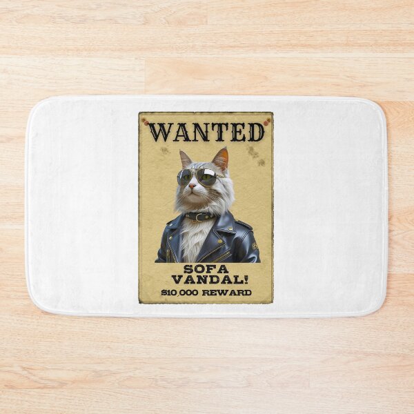 Item preview, Funny Domestic American Longhair Cat WANTED Poster – Cool Sunglasses & Leather Jacket Sofa Vandal designed and sold by Fredster1966.
