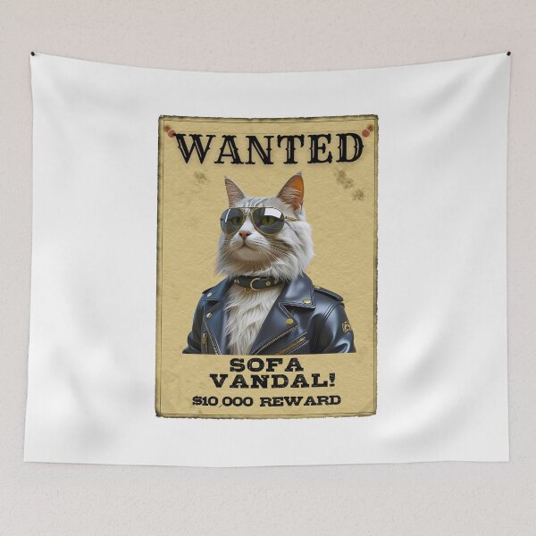 Item preview, Funny Domestic American Longhair Cat WANTED Poster – Cool Sunglasses & Leather Jacket Sofa Vandal designed and sold by Fredster1966.