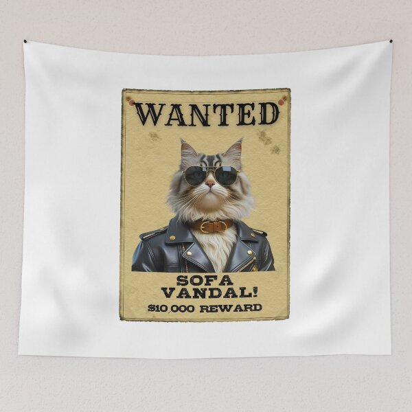 Item preview, Funny Persian Cat WANTED Poster – Cool Sunglasses & Leather Jacket Sofa Vandal designed and sold by Fredster1966.