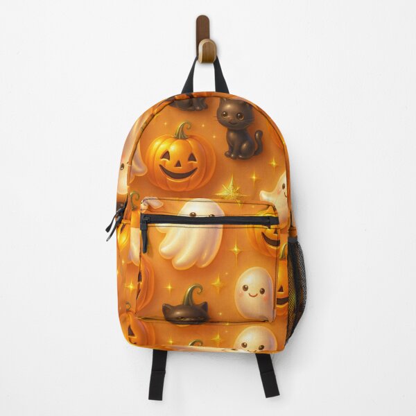 Artikelvorschau, Gruselig-süßes Halloween-Muster • Geister, schwarze Katzen und Kürbisse (warmes Orange) entworfen und verkauft von ezsketch25.