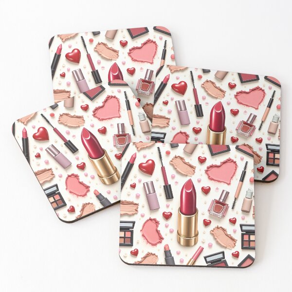 Item preview, Makeup Lover Seamless Pattern - Lipstick, Eyeshadow, Nail Polish & Hearts Beauty Design designed and sold by K@raksnalee.