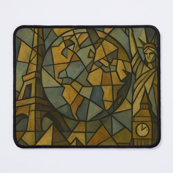 Item preview, Cubist World Landmarks Geometric Globe Art designed and sold by ARJ-Fashion.